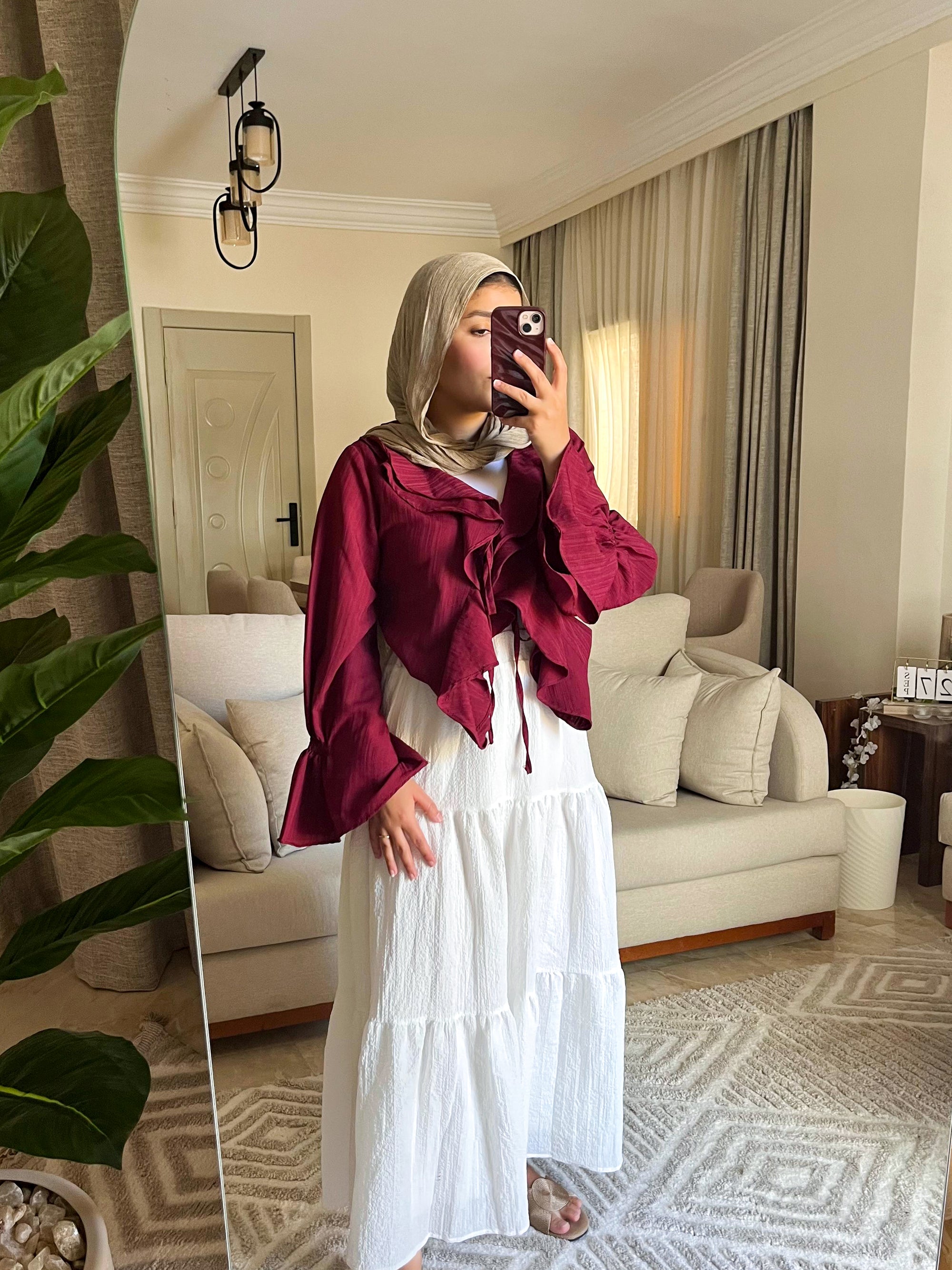 Burgundy Ruffle Blouse
