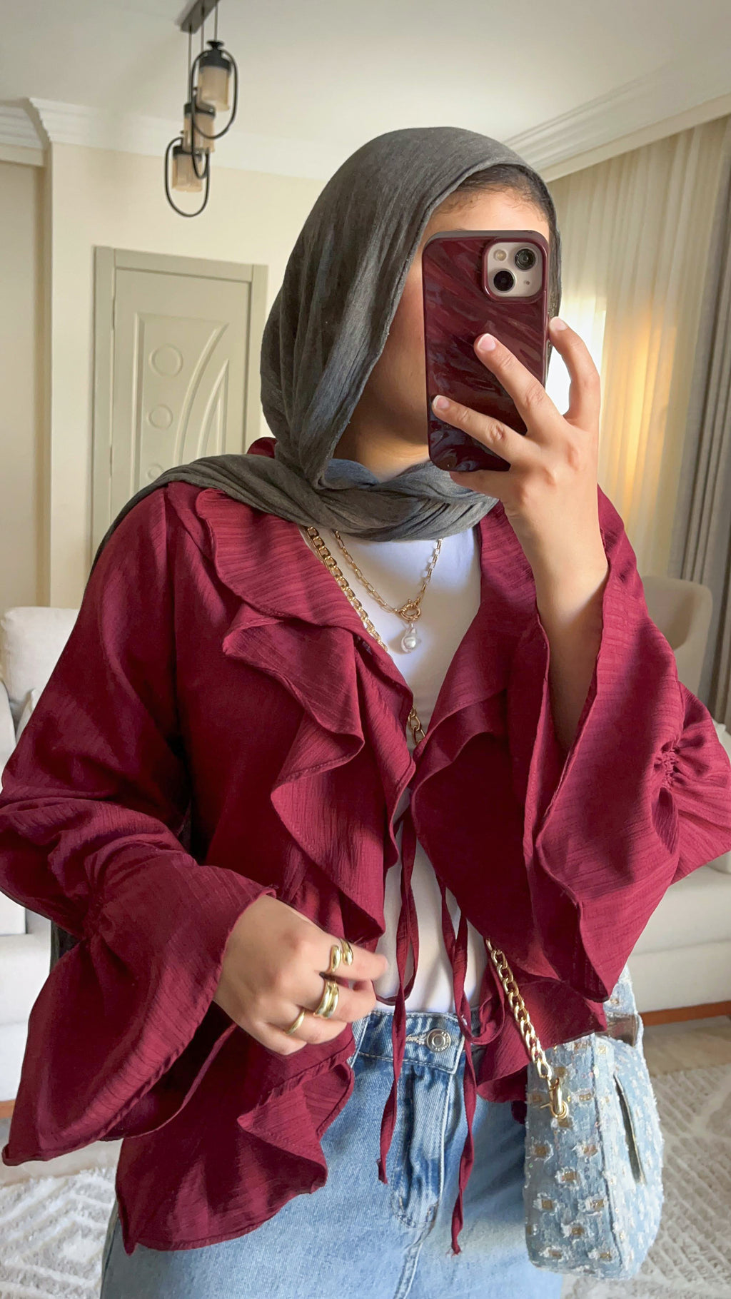 Burgundy Ruffle Blouse