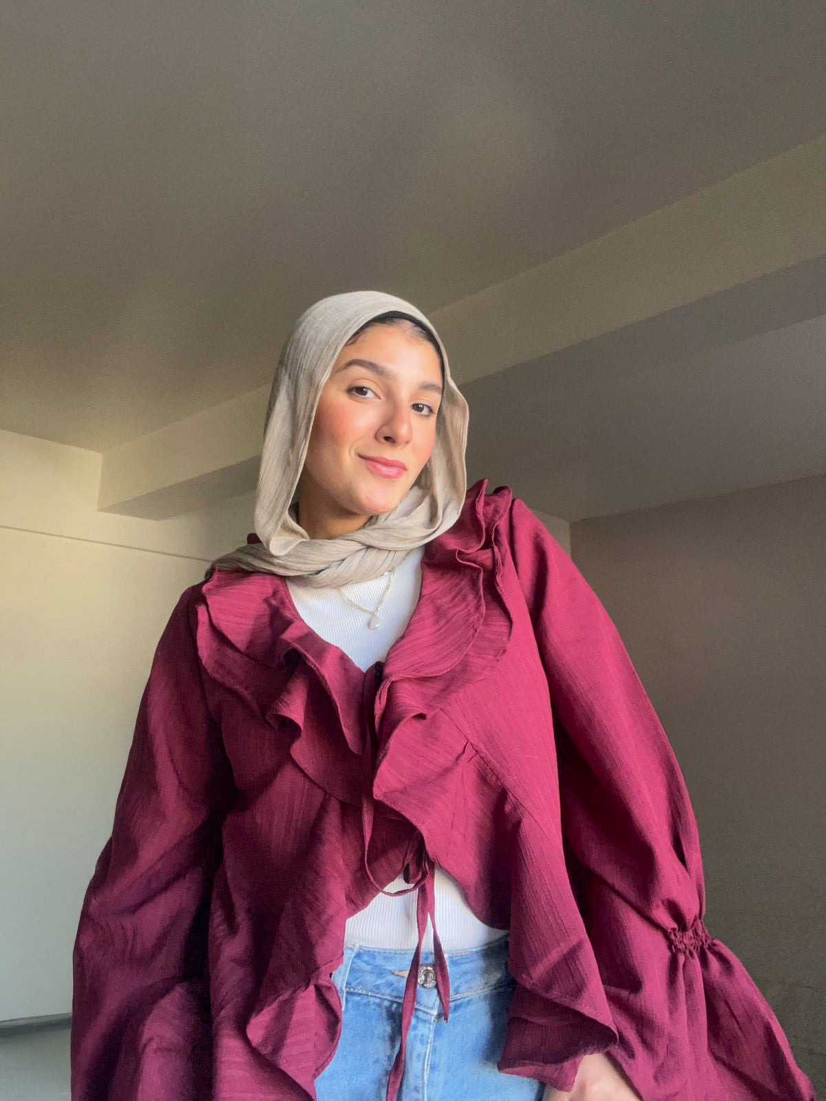 Burgundy Ruffle Blouse