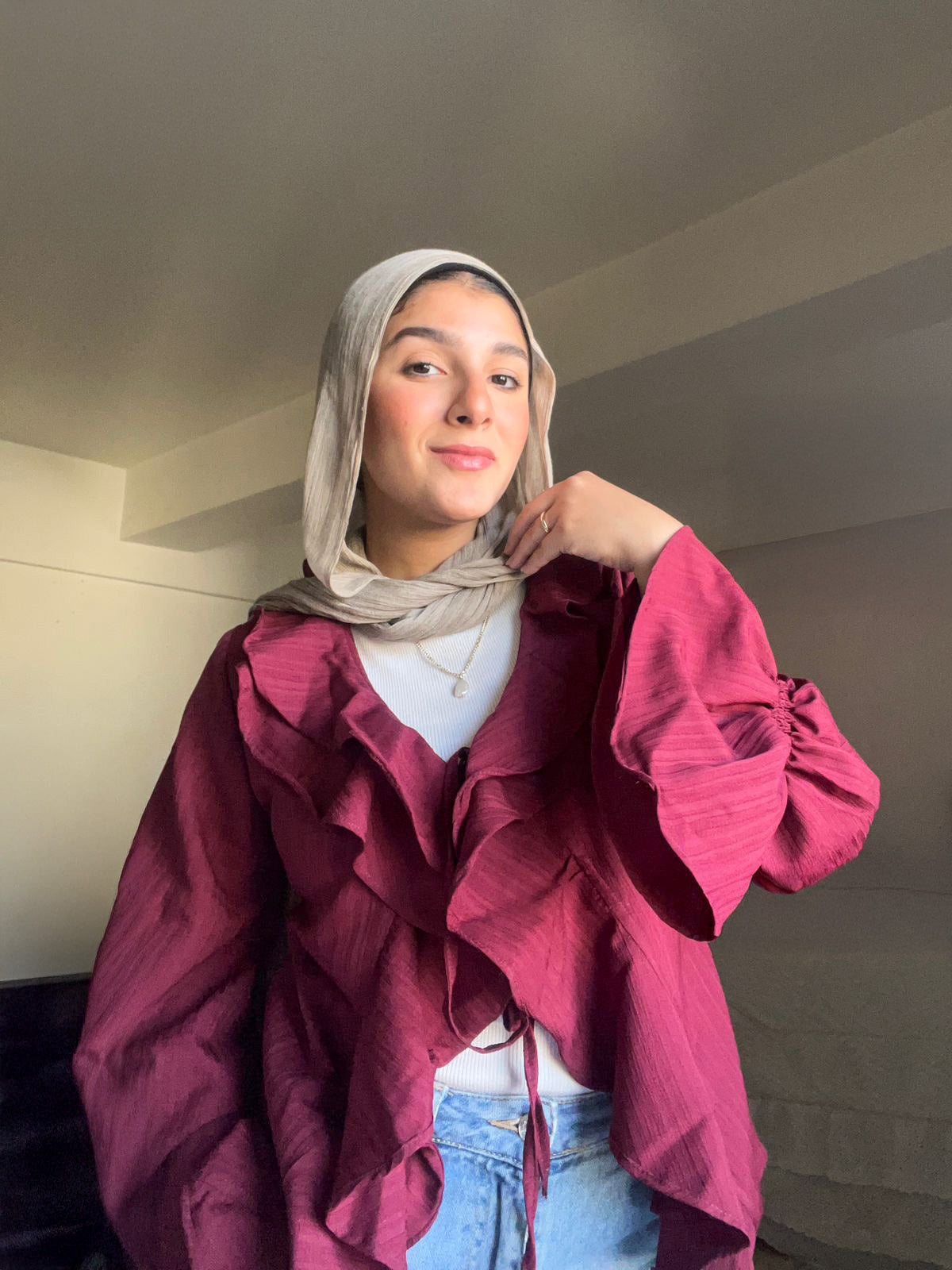 Burgundy Ruffle Blouse